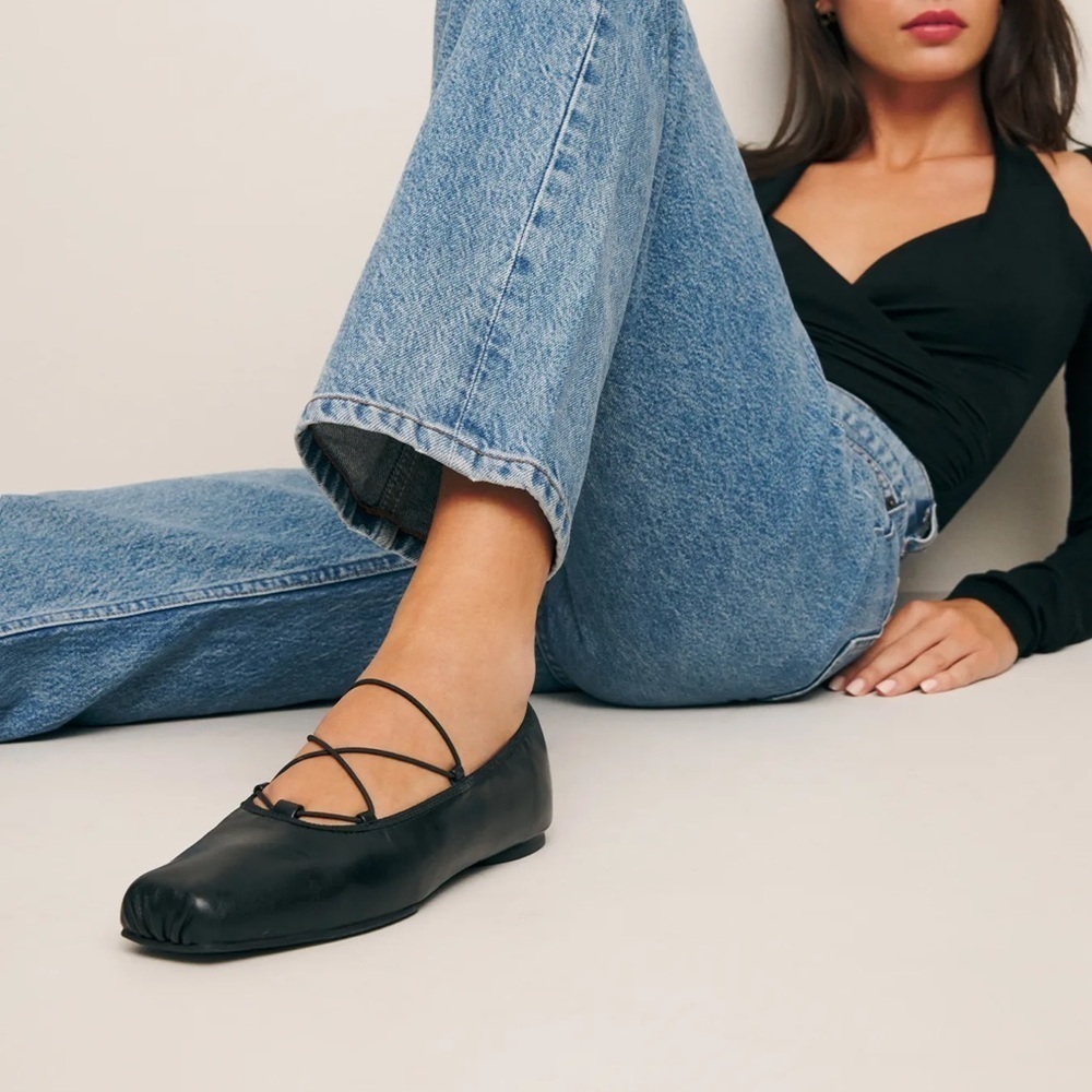 Reformation x NYC Ballet Leather Strap Black Ballet Flats